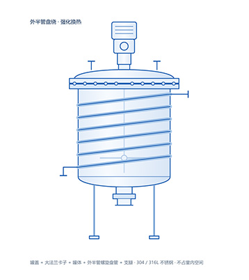 不锈钢外半管反应釜结构示意图